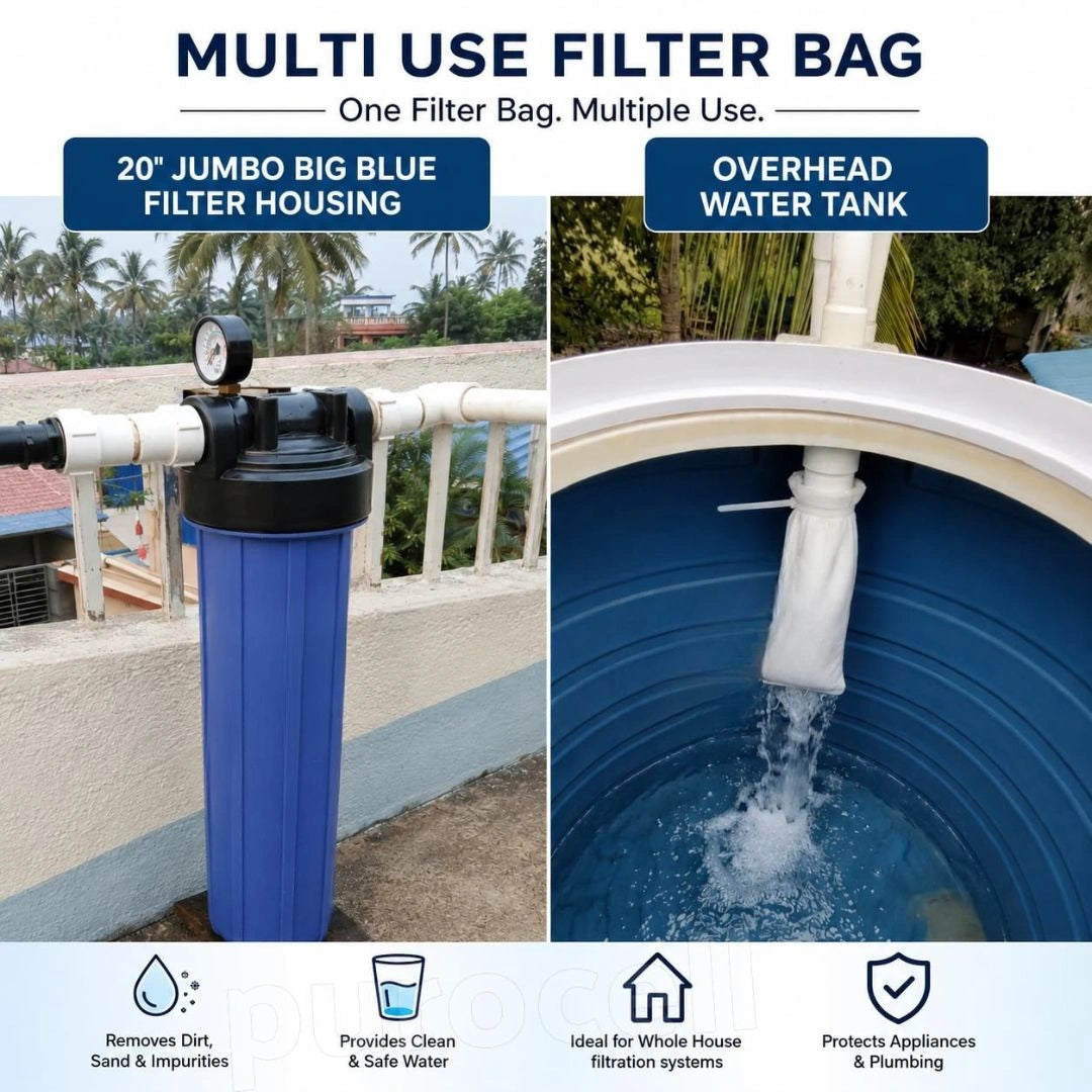Bag filter trapping sediment from water supply